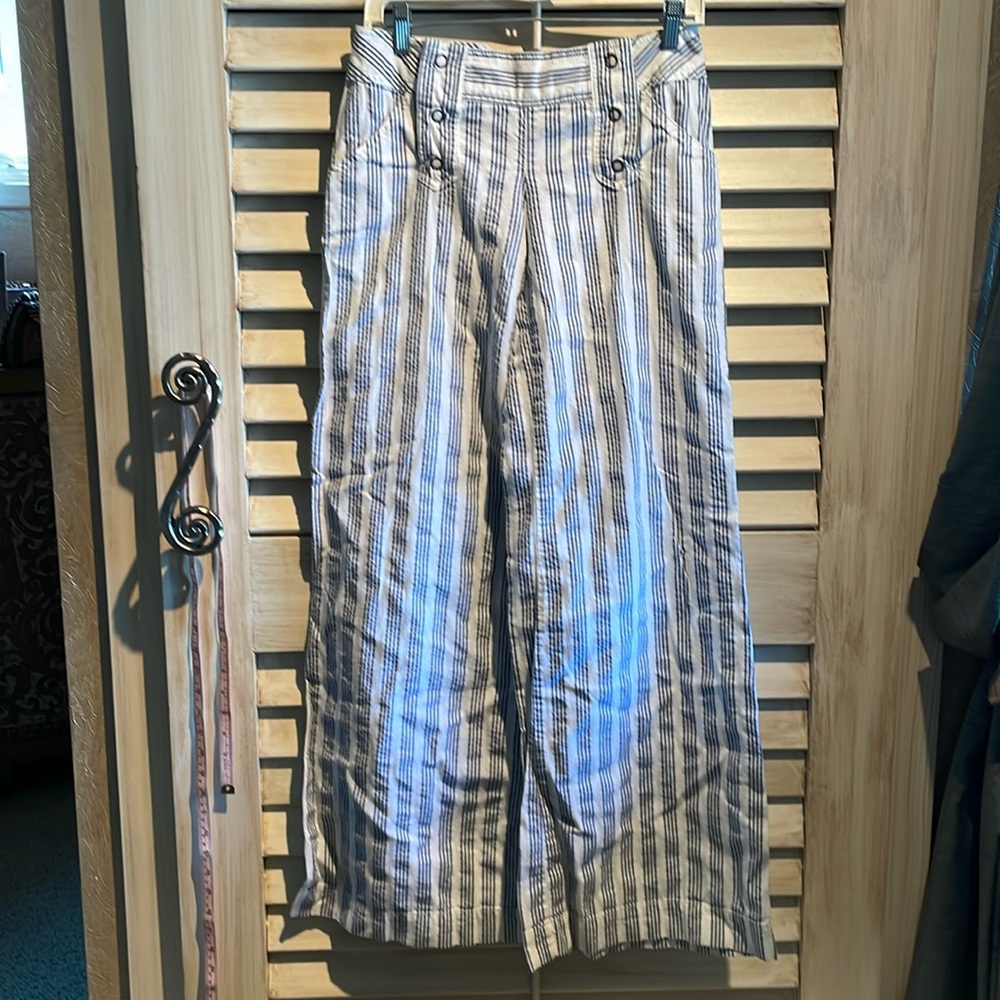 LONDONJEAN Women's Wide Leg Striped Pants - White & Blue